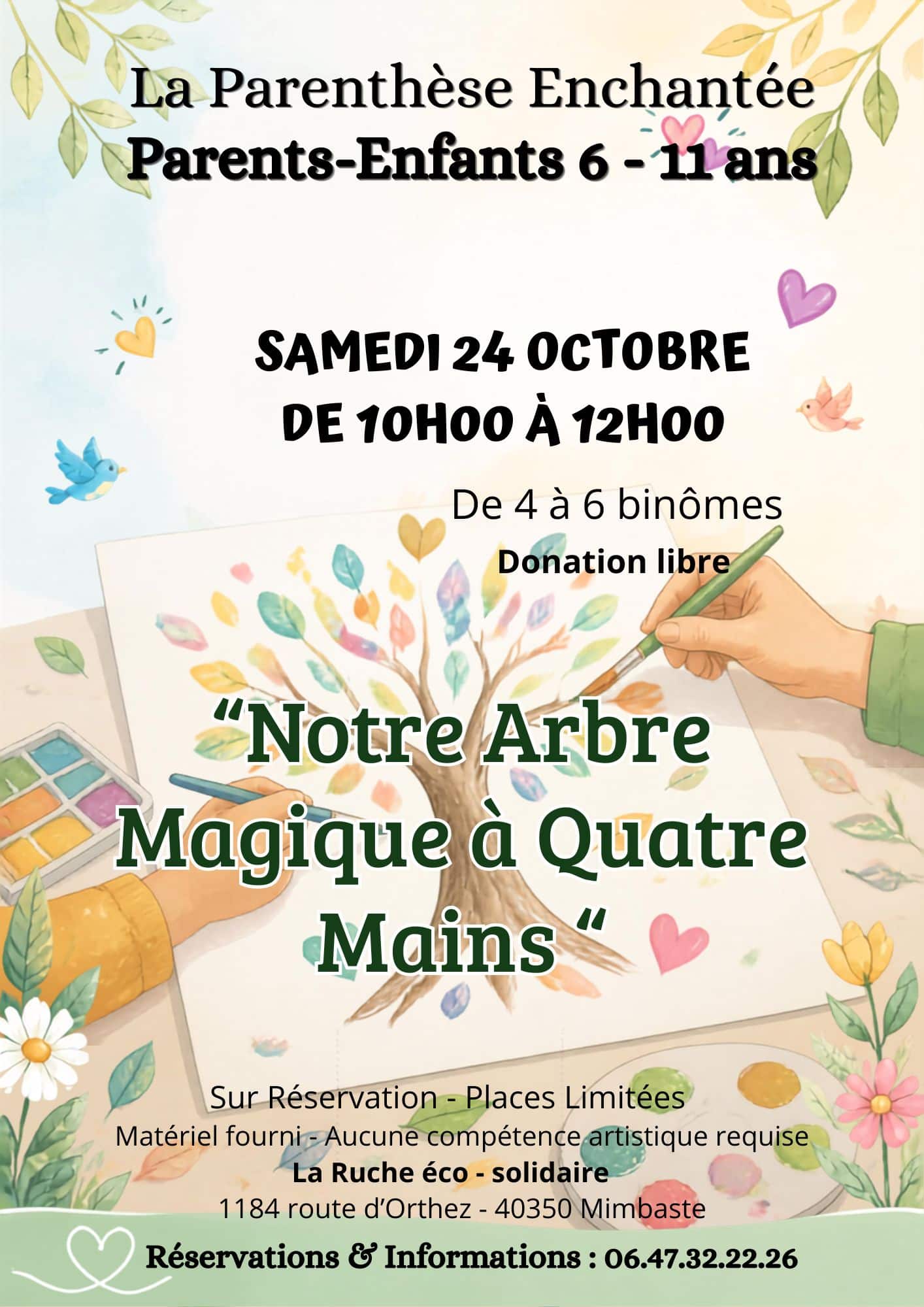 atelier art thérapie parents.enfants samedi 24 octobre